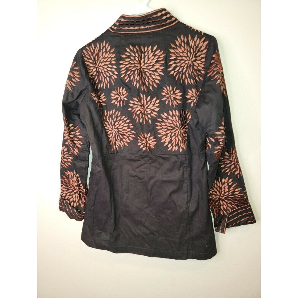 Gretchen Scott Designs Size Small Women's Jacket Black Tan Embroidered Button Up - Picture 3 of 5